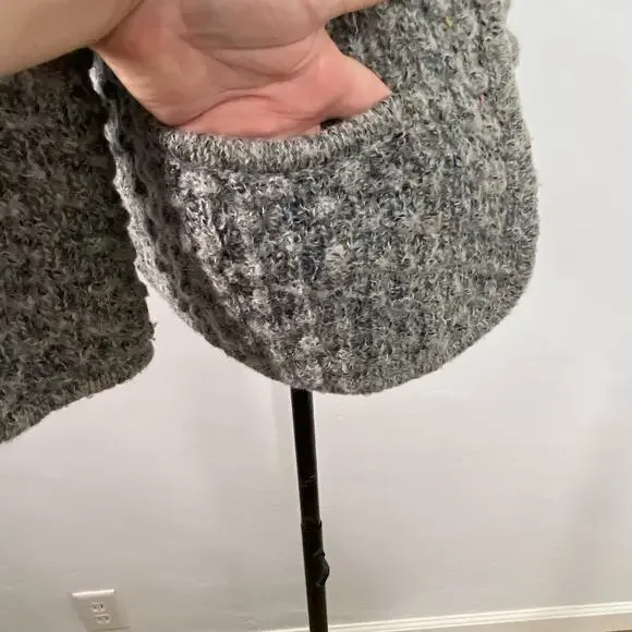 Vintage Le Roy Pom Pom Knit Cardigan Gray Wool Open Front Preppy Twee Size L - Picture 4 of 10